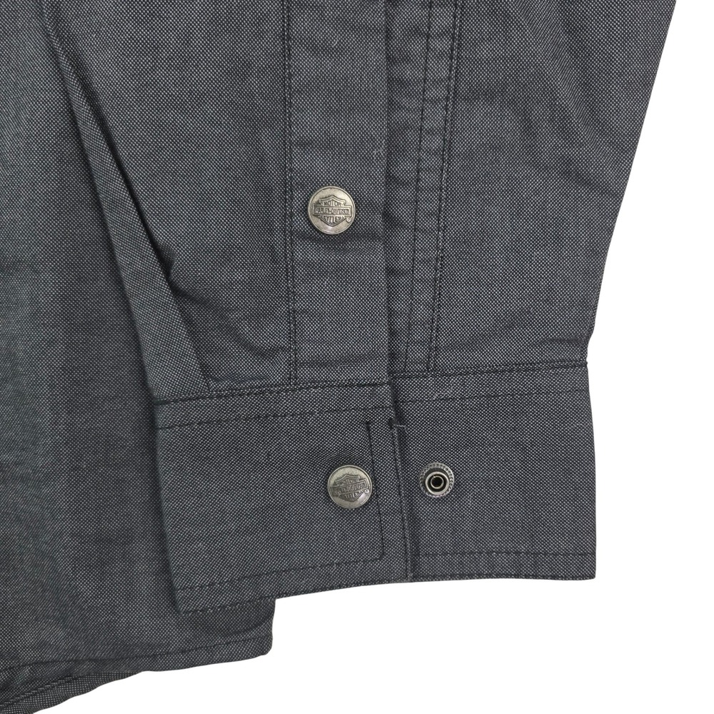 Harley-Davidson Woven Shirt Mens Large Gray Long Sleeve Embroidered Biker Snap - Picture 4 of 9